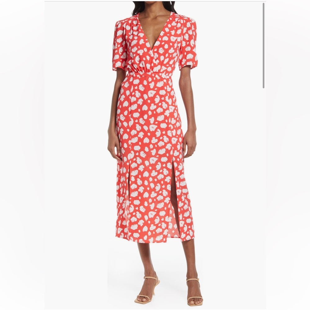 French Connection Aimee Verona Floral Red Midi Dress
